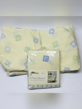 Nursery Fitted Crib Sheet - Yellow Gingham with Moon & Star Pattern